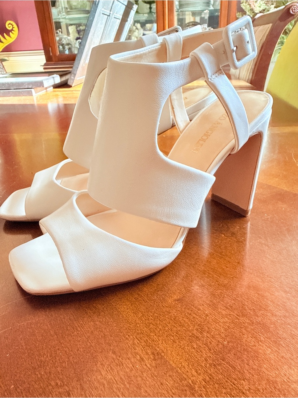 Enzo Angiolini Trudy White Cutout Block Heel Sandals